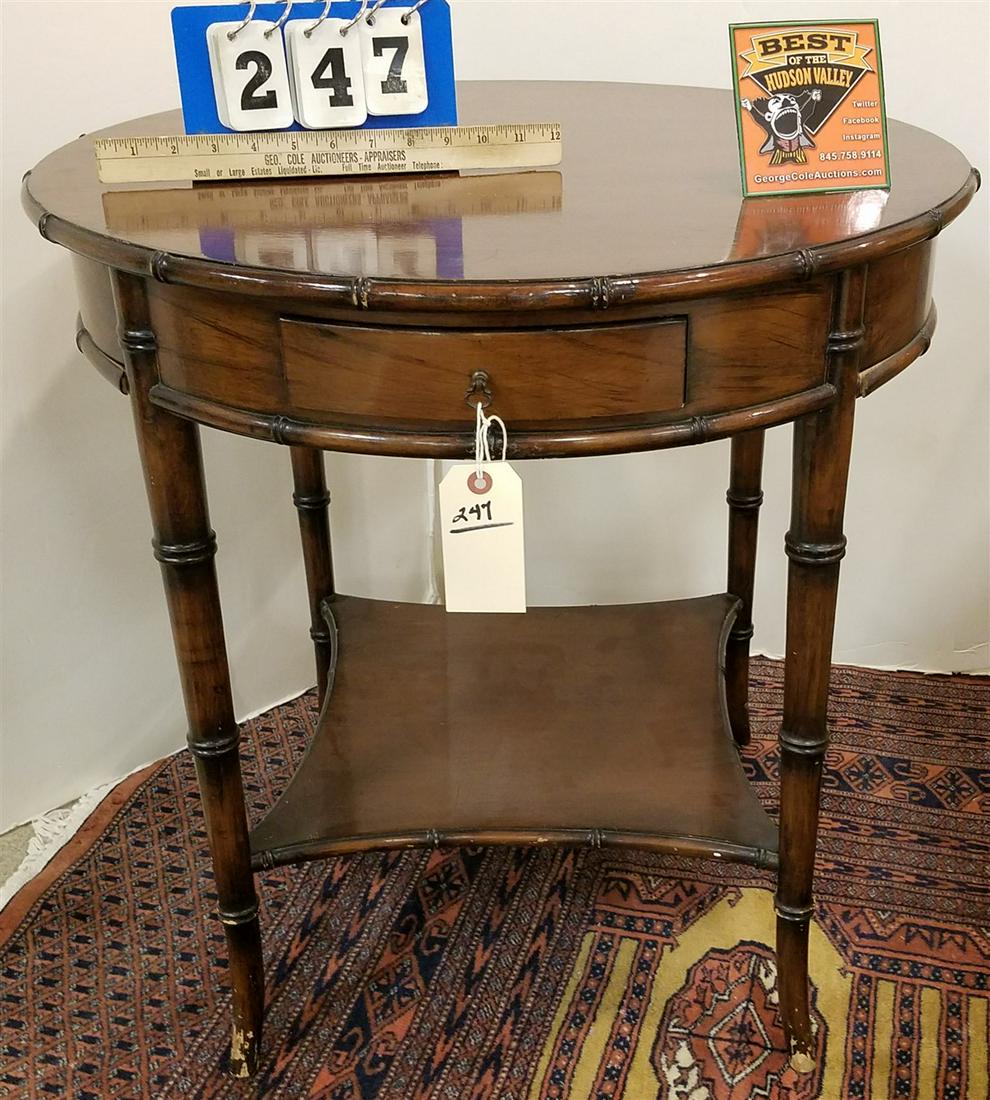FAUX BAMBOO 1 DRAWER STAND, 26"H X 26" DIAM.: FAUX BAMBOO 1 DRAWER STAND, 26"H X 26" DIAM.