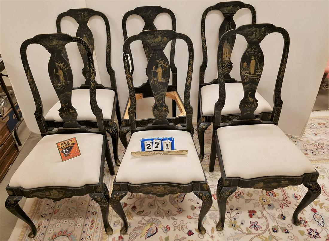 SET 6 QA STYLE CHINOISERIE DINING CHAIRS, 1 SLIP SEAT (1 of 9)