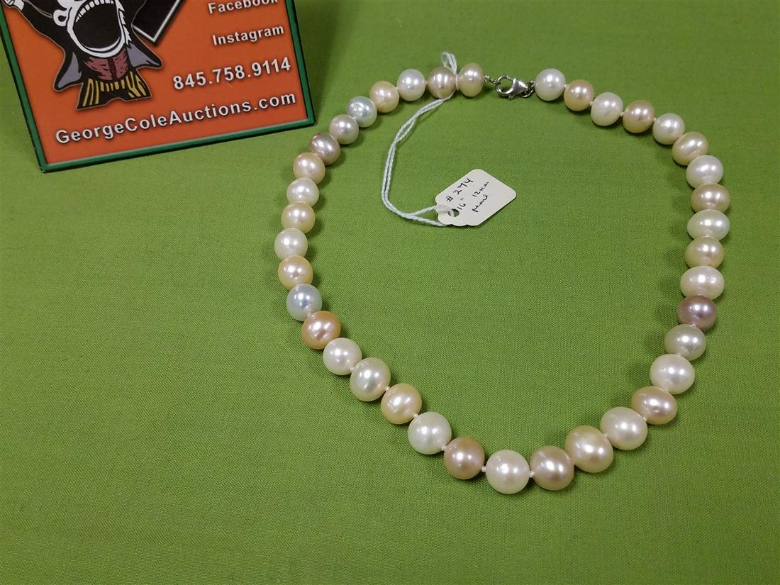 12mm MULTI COLORED PEARL NECKLACE, 16" (1 of 2)