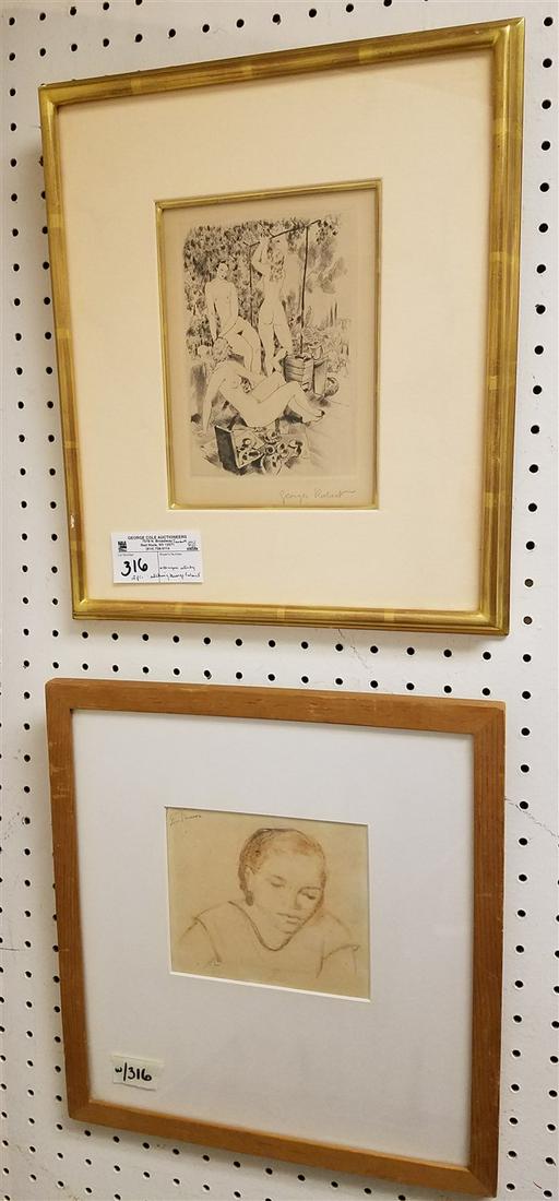 FRAMED ETCHING SGND. GEORGE ROBERT, 8" X 5.75" + FRAMED (1 of 5)
