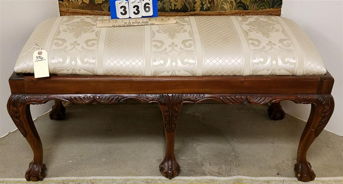 CHIPPENDALE STYLE UPHOLS. BENCH, 21"H X 45"W X 19"D: CHIPPENDALE STYLE UPHOLS. BENCH, 21"H X 45"W X 19"D