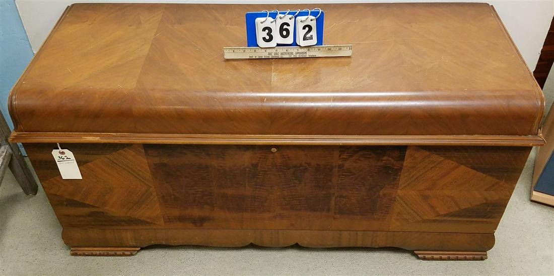 DECO WALNUT CEDAR CHEST, 22"H X 47.5"W X 18.5"D (1 of 2)