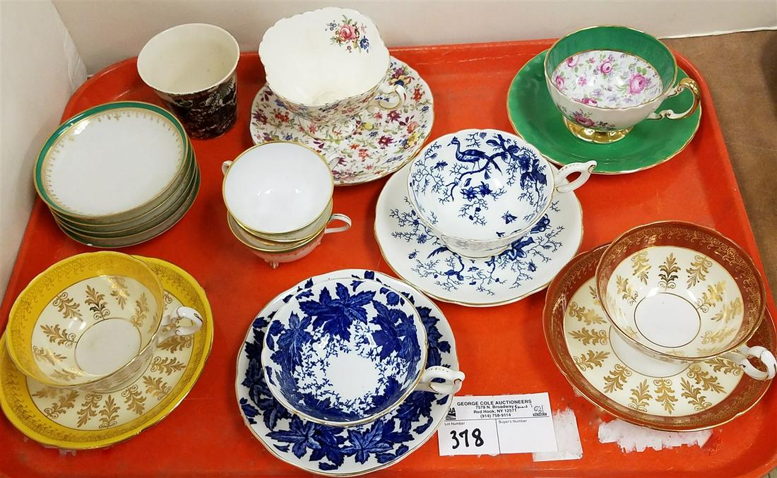 TRAY 9 CUPS/SAUCERS-COALPORT, AYNSLEY, ROYAL GRAFTON, (1 of 1)