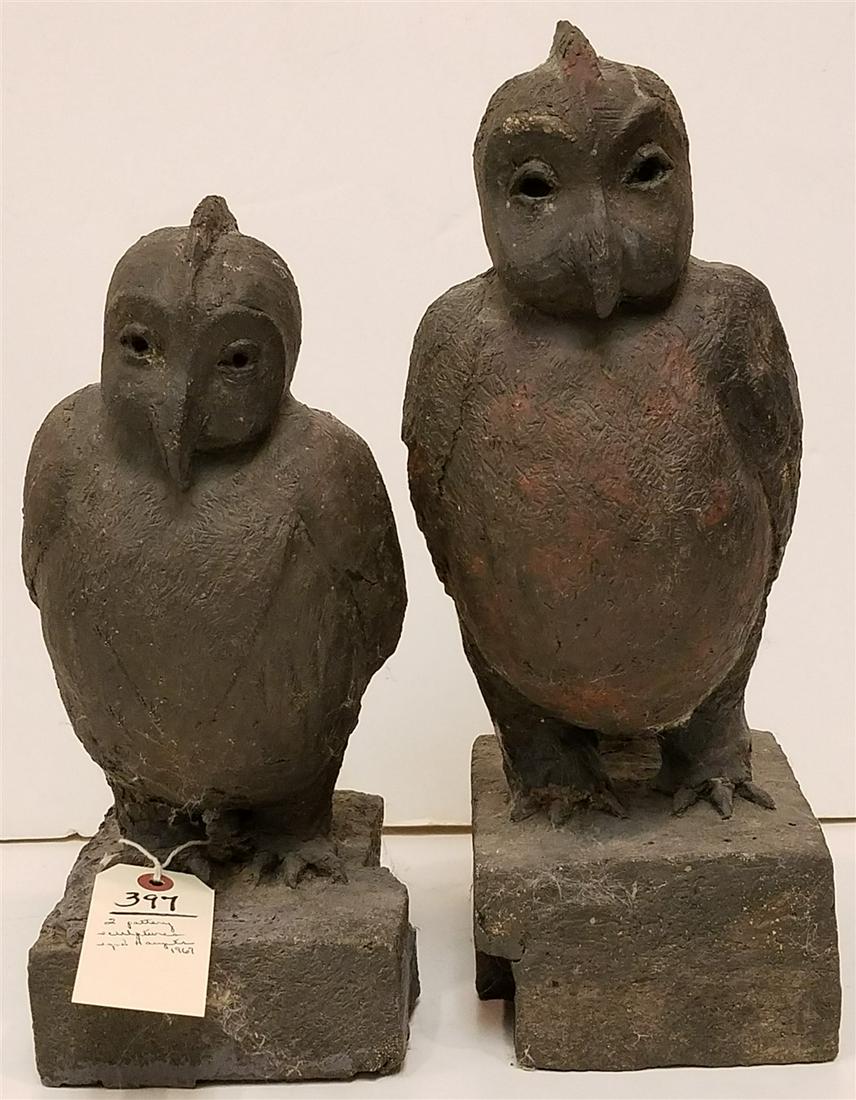 2 POTTERY BIRD SCULPTURES, SGND., HAUPTS 1969 15.5"H + (1 of 4)