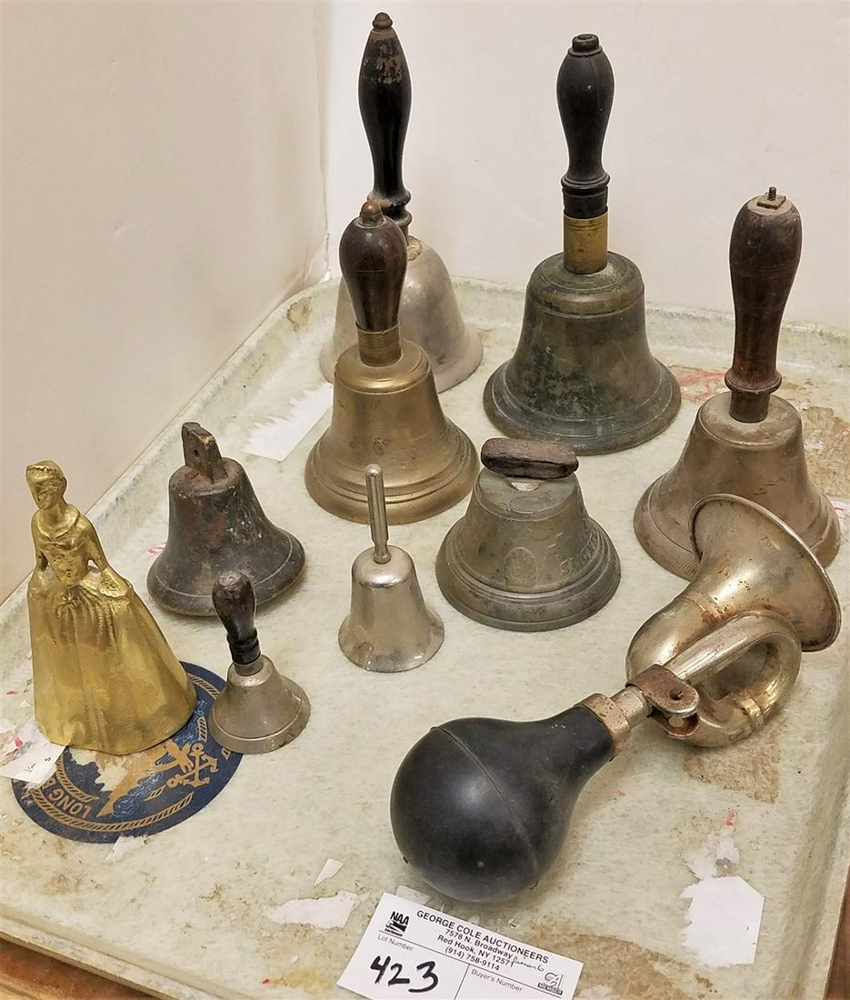 TRAY SCHOOL BELLS, CAR HORN, BRASS FIGURAL (1 of 1)