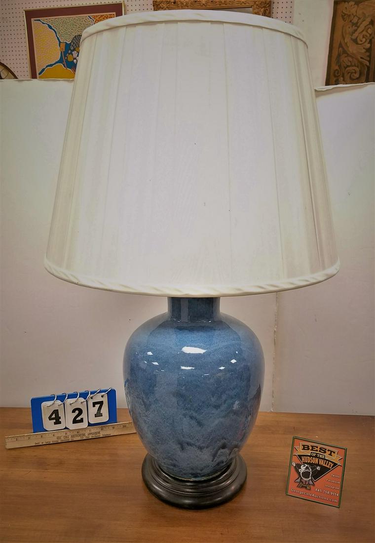 BLUE GLAZE POTTERY LAMP, 32" (1 of 4)