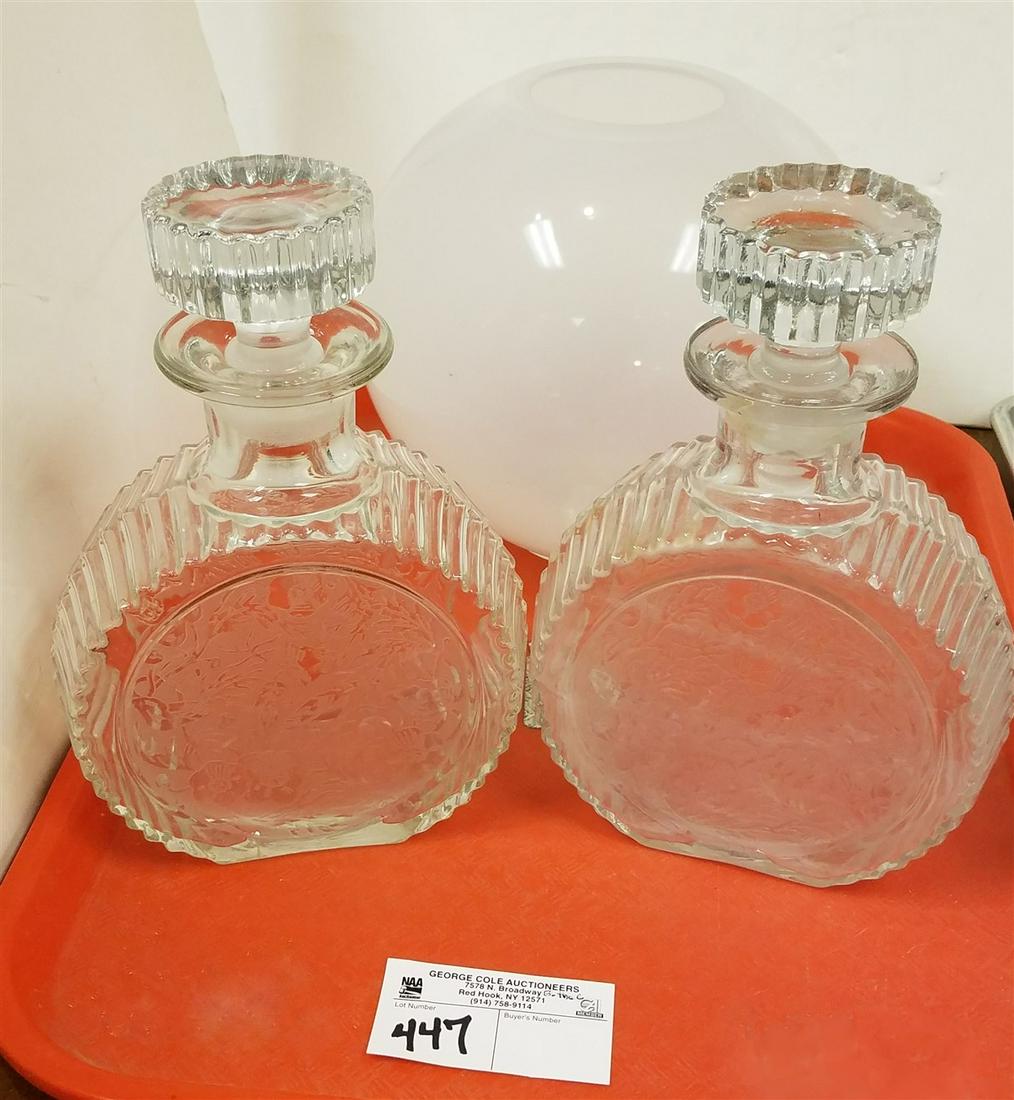 TRAY FROSTED GLASS VASE 8" + PR. PRESSED GLASS (1 of 2)