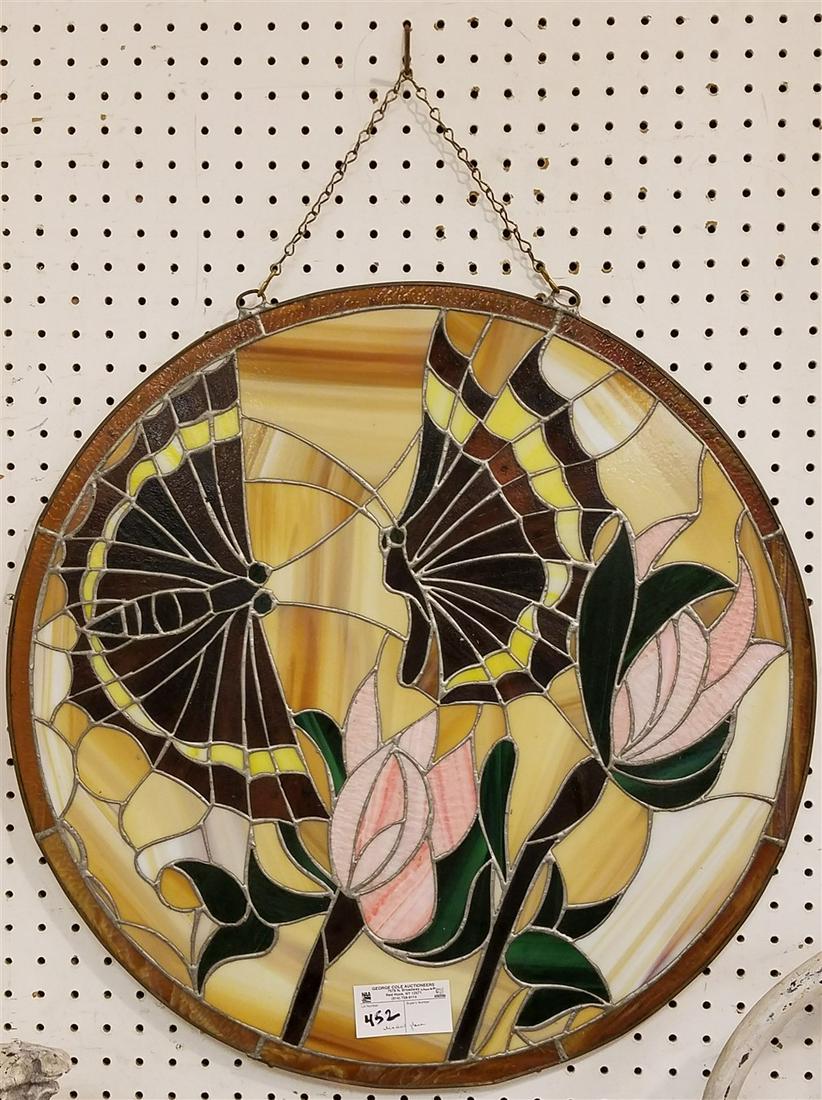 LEADED STAINED GLASS PANEL, 24" DIAM. (1 of 3)