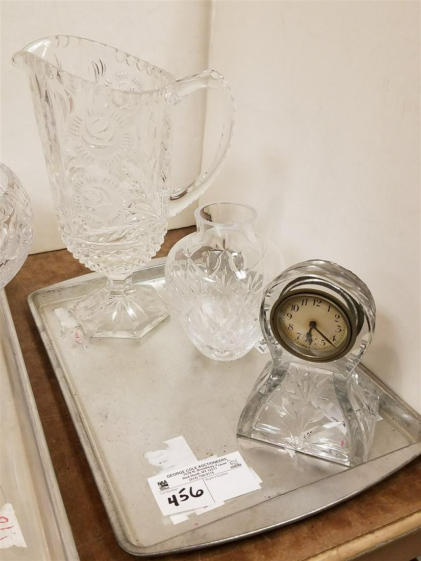 TRAY CUT GLASS DRESSER CLOCKS, 5.5", VASE + PRESSED (1 of 1)