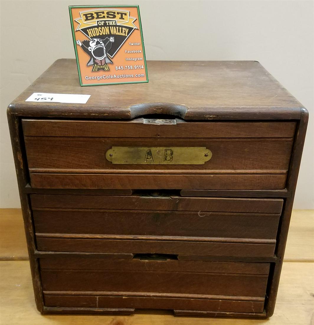 OAK 3 DRAWER CABINET, 12.5"H X 14"W X 11.5"D (1 of 3)