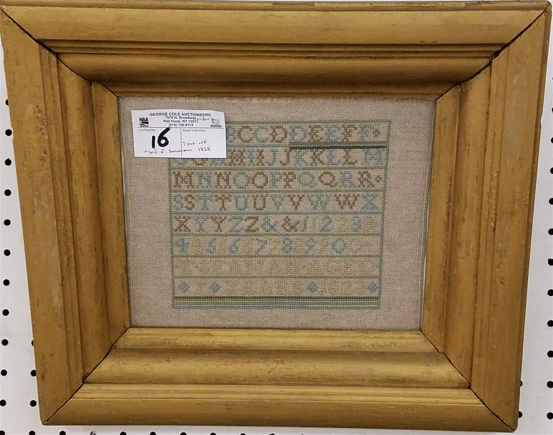 FRAMED SAMPLER, 7.5" X 9.5", SGND. E. SEAMAN AGED 7YRS. (1 of 1)