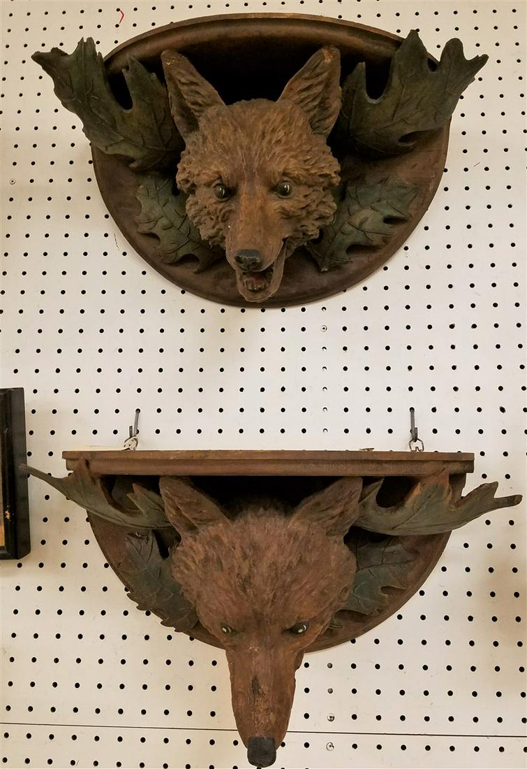 PR, WOOD + FIBERGLASS FIGURAL WALL SHELVES, 9.5"H X (1 of 2)