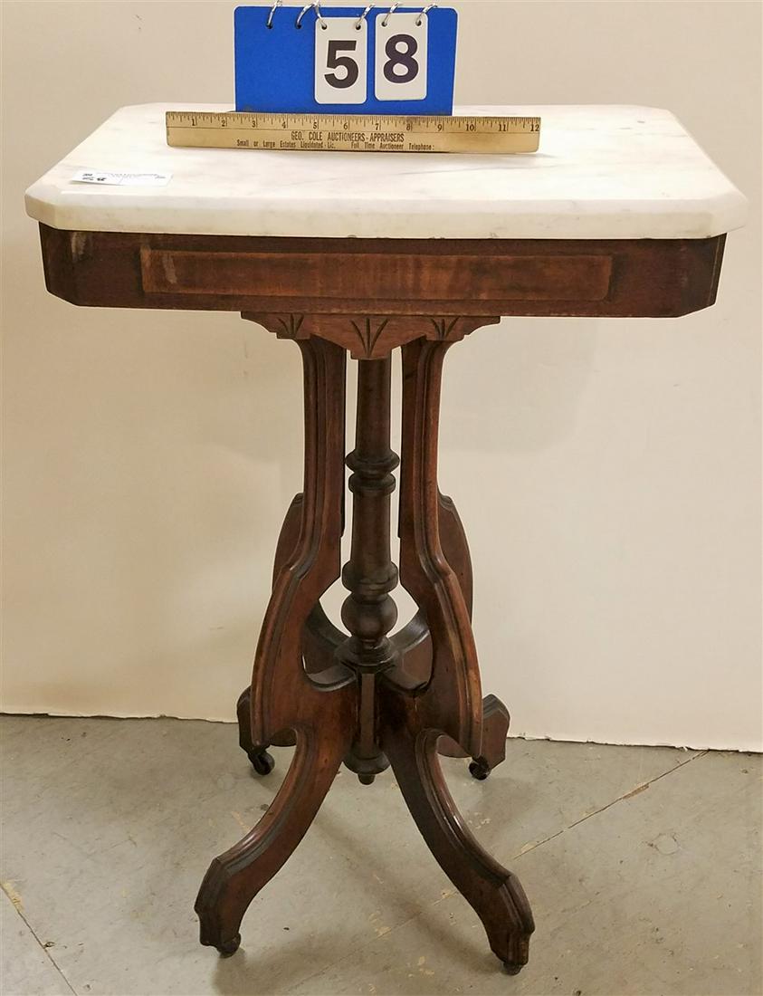 VICT, WALNUT MARBLE TOP STAND, 31"H X 21"W X 14.75"D (1 of 3)