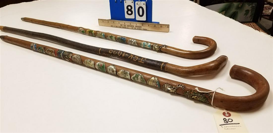 3 SOUVENIER CANES, CAMP LINCOLN BARKER MAINE 1923 + 2: 3 SOUVENIER CANES, CAMP LINCOLN BARKER MAINE 1923 + 2 GERMAN