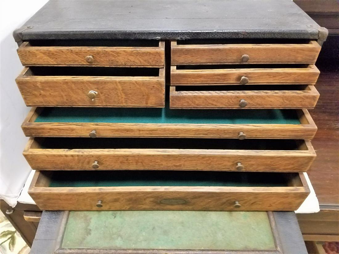 MECHANIC'S TOOL BOX, W/ OAK INTERIOR DRAWERS, 12"H X (1 of 5)
