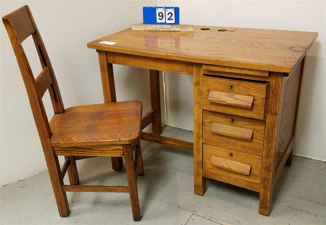 CHILD'S OAK DESK, 26.5"H X 34"W X 20"D W/ ADJUSTABLE (1 of 2)