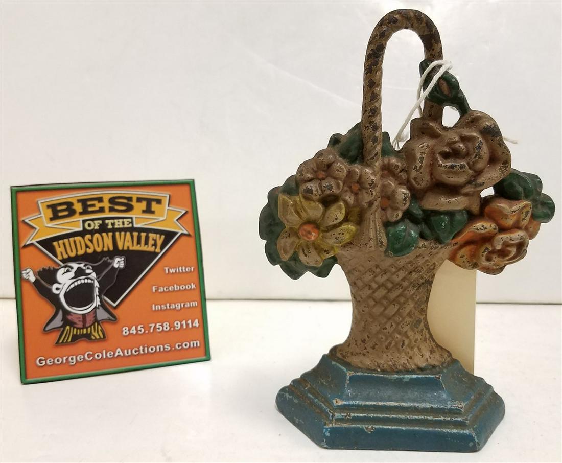 VINTAGE BASKET OF FLOWERS DOOR STOP BY HUBLEY, 7"H X 5" (1 of 2)
