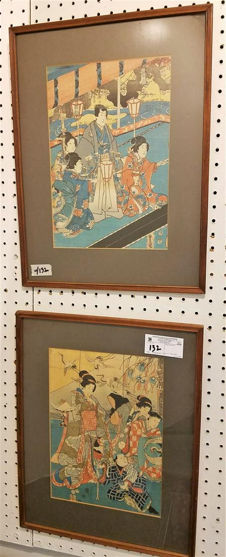 PR. FRAMED JAPANESE WOOD BLOCK PRINTS, 13.25" X 9.25" (1 of 1)