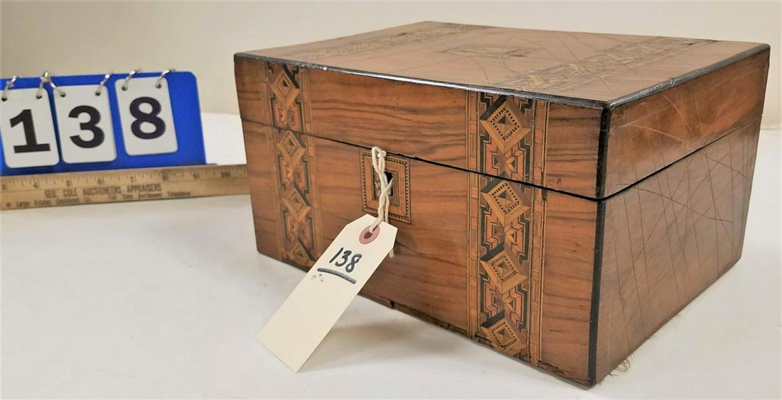 19th c. WALNUT BOX W/ INLAY, 5.75"H X 10.75"W X 7.5"D (1 of 6)