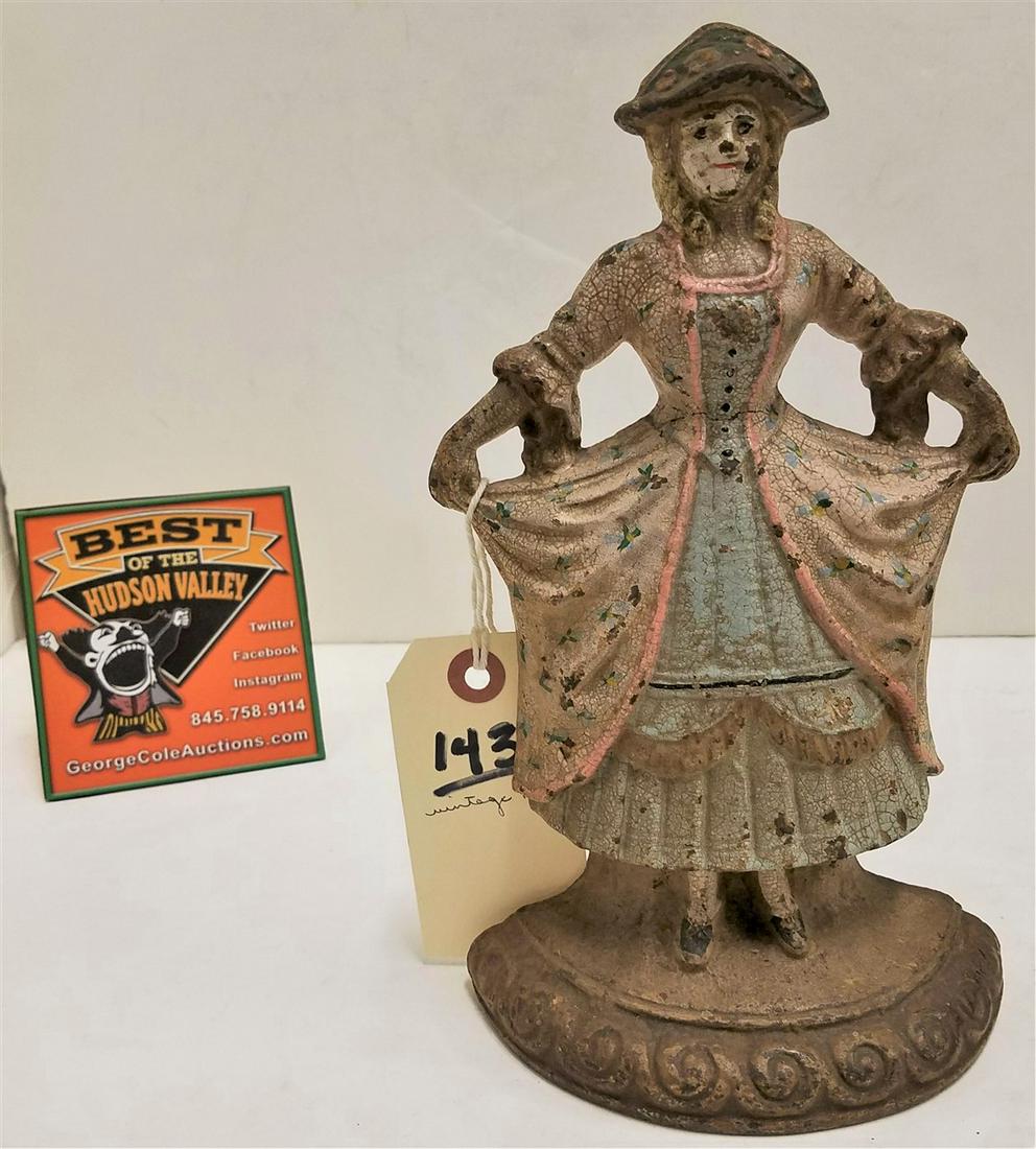 VINTAGE CAST IRON DOOR STOP, FRENCH GIRL, HUBLEY, 9.25": VINTAGE CAST IRON DOOR STOP, FRENCH GIRL, HUBLEY, 9.25" X 5.5"