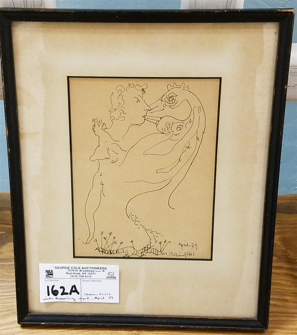 FRAMED INK DRAWING, "LEDA + THE SWAN", SGND. CHIAM (1 of 4)