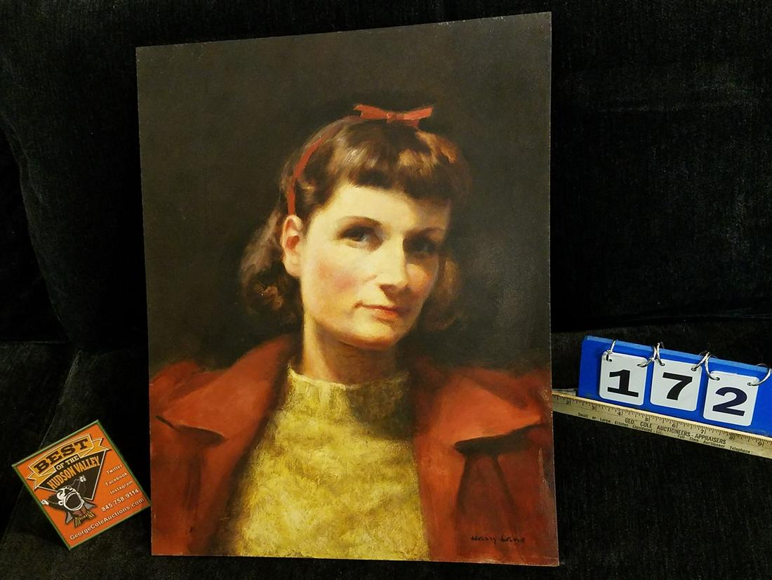 UNFRAMED O/B PORTRAIT OF A WOMAN, SGND, HARRY LANE, 20" (1 of 5)