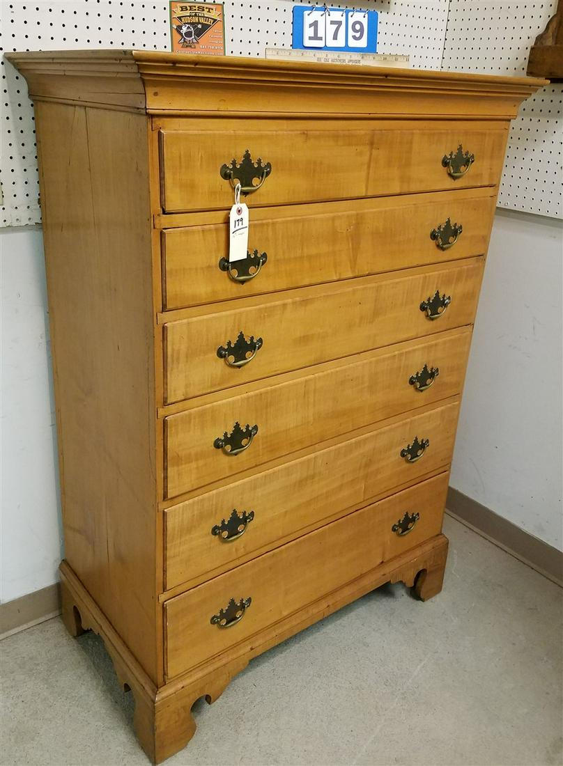 18th c. MAPLE 6 DRAWER TALL CHEST, 55.5"H X 39.5"W X (1 of 4)