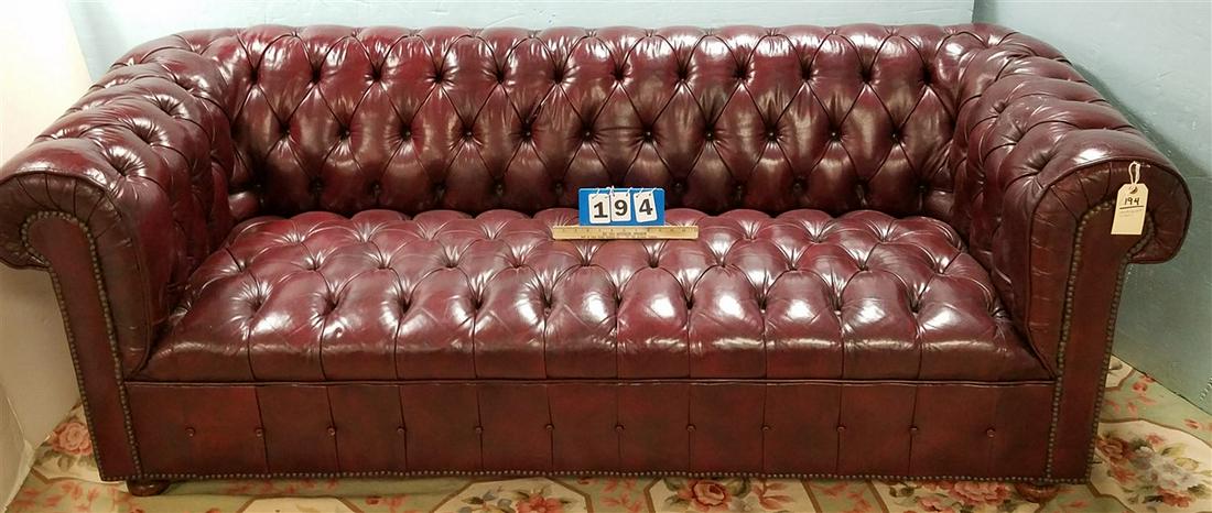 BURGANDY LEATHER CHESTERFIELD SOFA, 6'9"L (1 of 2)