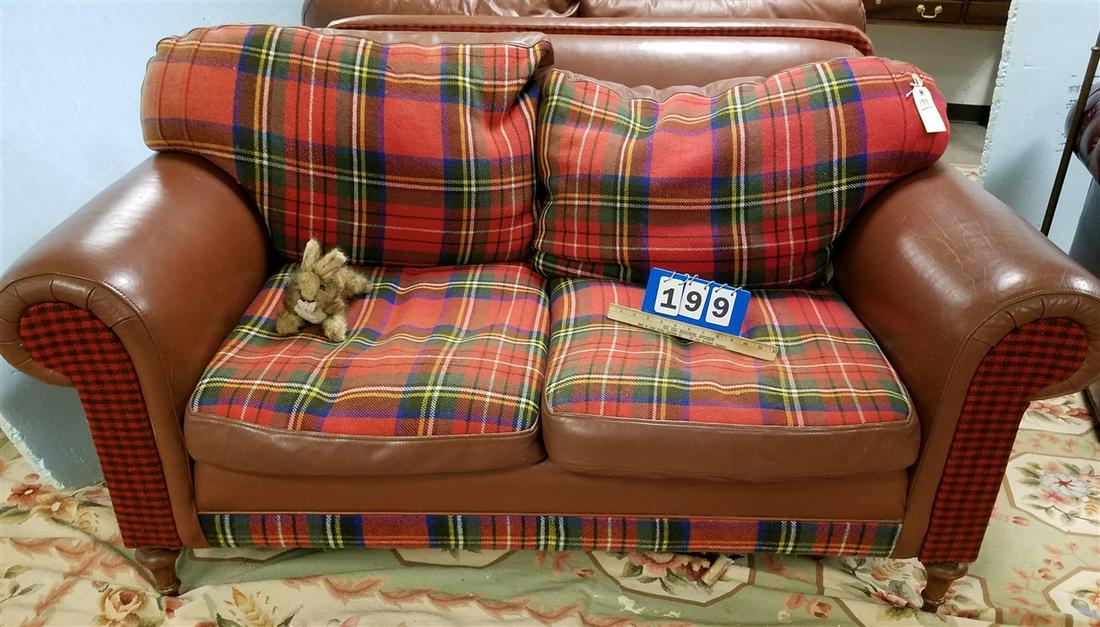 LEATHER + WOOL PLAID SETTEE, 5'6" (1 of 4)