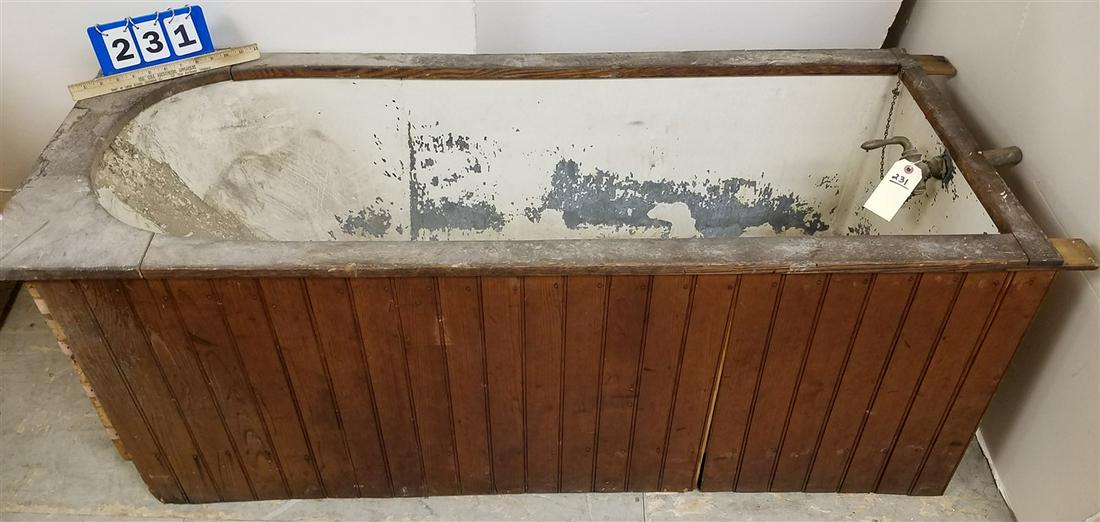 c.1900 GALVANIZED TUB W/ WAINSCOT SURROUND, 23"H X 56"W (1 of 3)