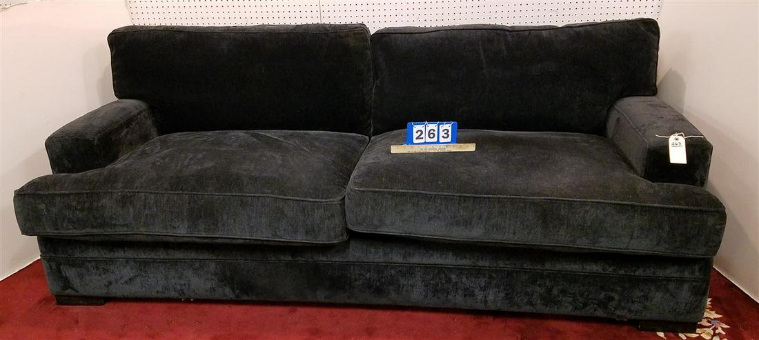 UPHOLS. BLUE VELVET SOFA, 7'6" (1 of 2)