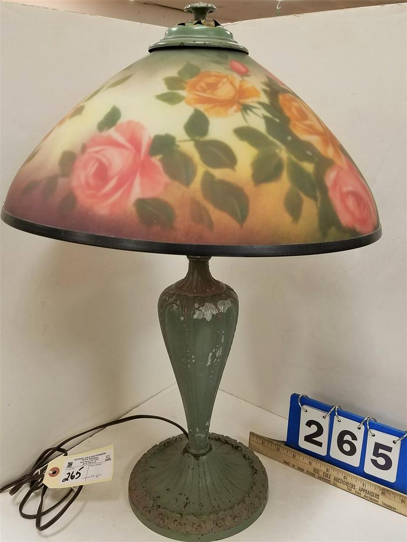 VINTAGE METAL BASE TABLE LAMP W/ REVERSE PTD. SHADE (1 of 3)