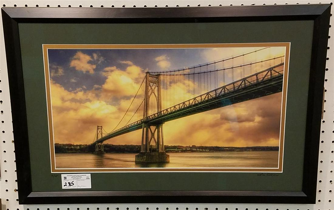 FRAMED LITHO, "MID HUDSON BRIDGE POUGHKEEPSIE", SGND. (1 of 2)