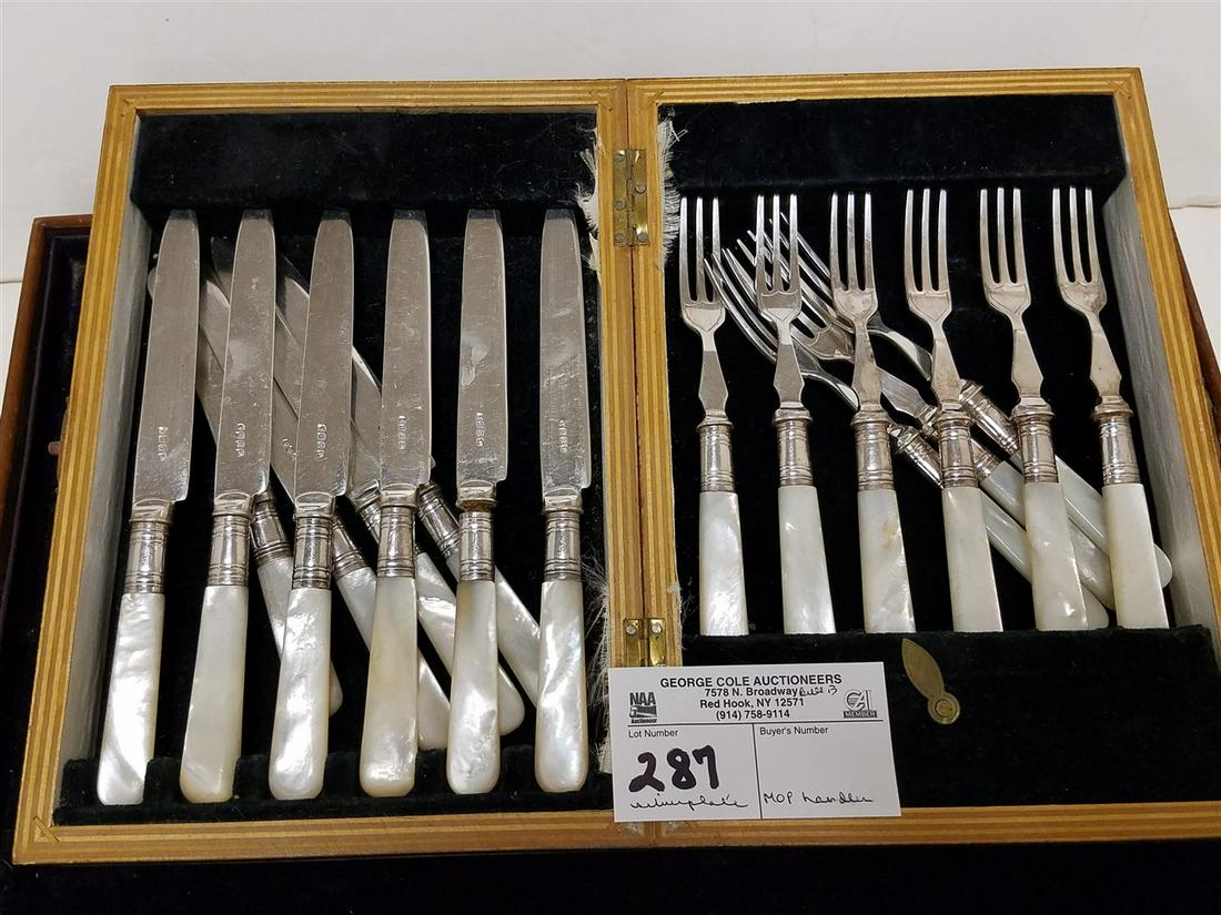 BX'D SET MOP HANDLED SILVERPLATE FORKS 9PCS. + KNIVES (1 of 4)