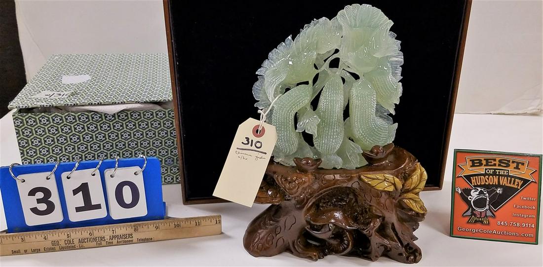 CHINESE CARVED JADE GROUP, BIRDS + GOURDS, 7"H X 6"W X (1 of 3)