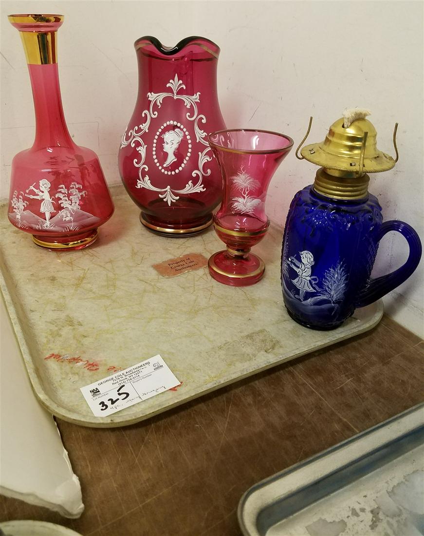 TRAY/ 4PC. MARY GREGORY-CRANBERRY PITCHER 9.5", (1 of 1)