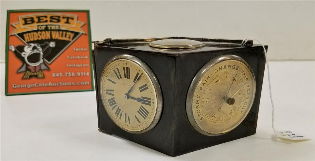 DECO BAKELITE DESK CLOCK, BAROMETER, COMPASS, CALENDAR, (1 of 5)
