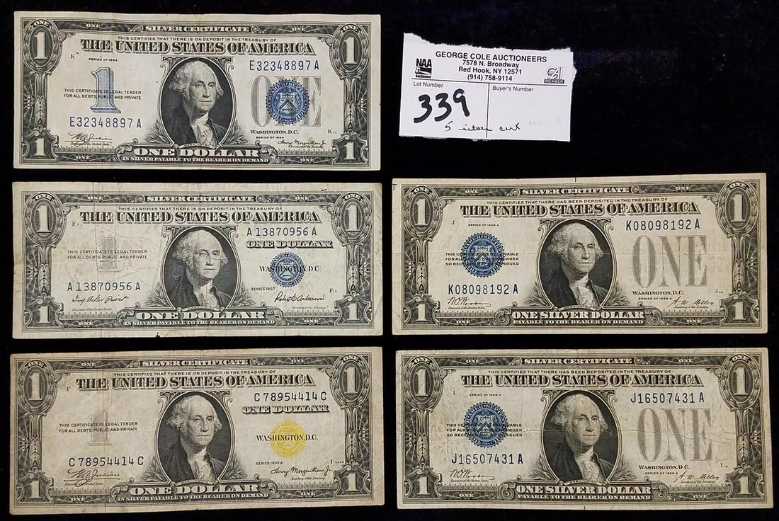 5-$1 SILVER CERTS, 2-1928A, 1934, 1935A, + 1957 ONE OF (1 of 13)