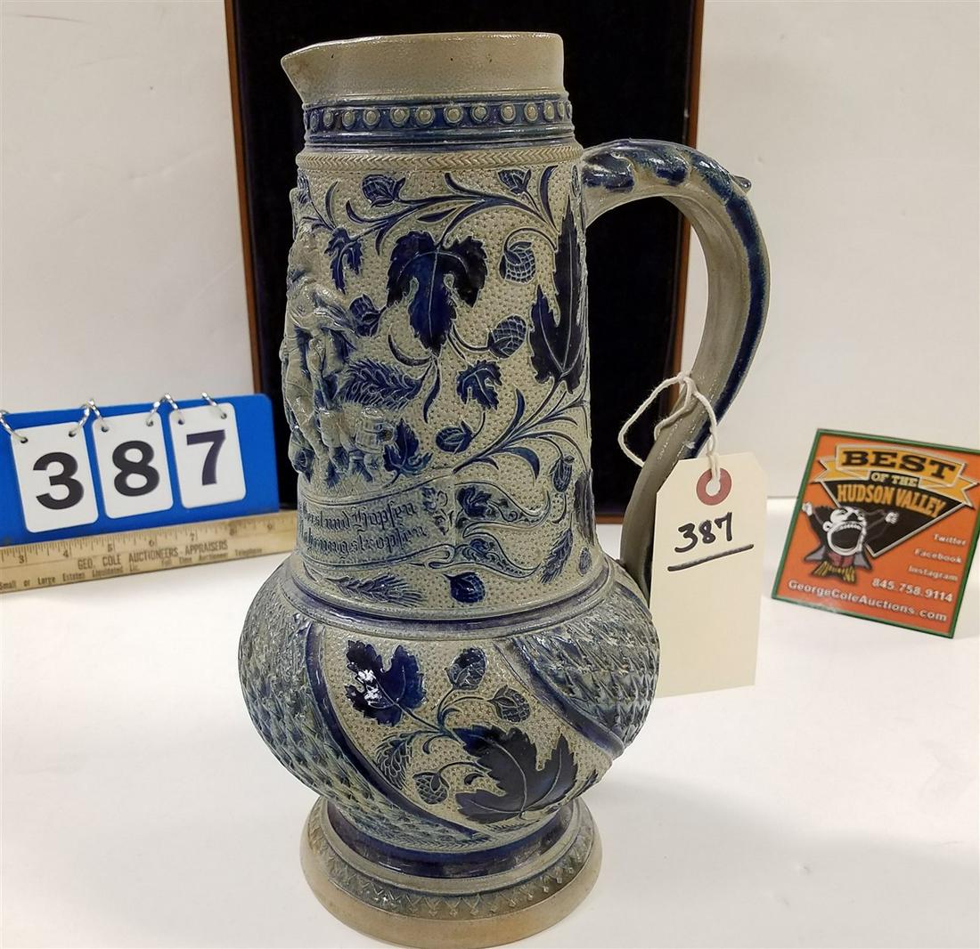 GERMAN SALT GLAZE PITCHER, 11.75" (1 of 7)