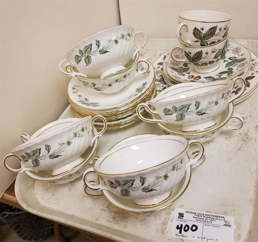 TRAY 8 MINTON "GREENWICH" CREAM SOUP CUPS + SAUCERS, + (1 of 2)