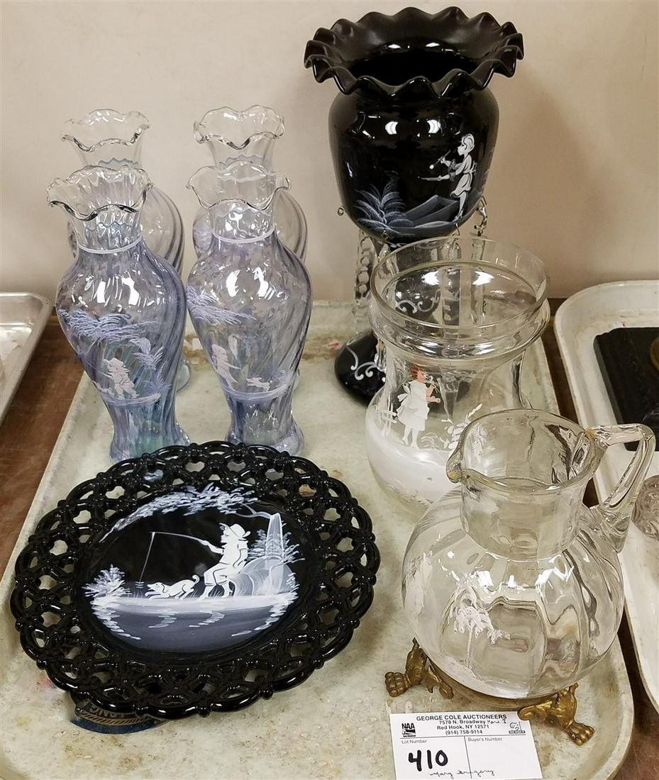 TRAY/ MARY GREGORY, AMETHYST 9.785" VASE, 4-8" VASES, (1 of 2)