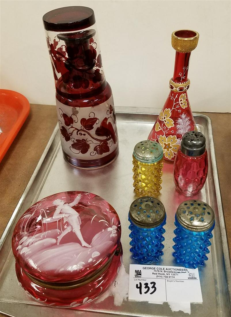 TRAY 19th c. ART GLASS-MARY GREGORY COVERED BX + (1 of 2)