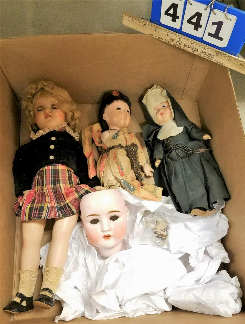 BOX DOLLS-SHIRLEY TEMPLE, CHINESE, NUN, + BISQUE HEAD: BOX DOLLS-SHIRLEY TEMPLE, CHINESE, NUN, + BISQUE HEAD #10