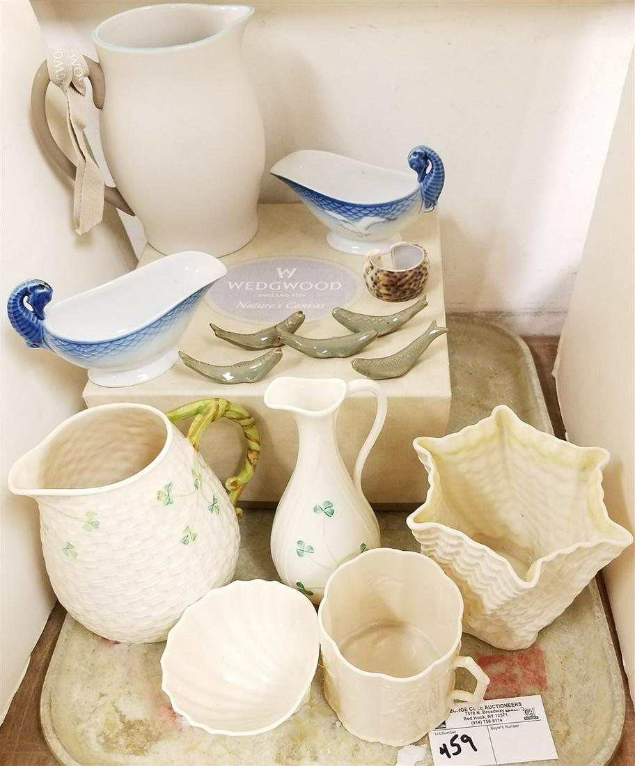 TRAY/BELEEK, WEDGWOOD IRONSTONE PITCHER, ETC.: TRAY/BELEEK, WEDGWOOD IRONSTONE PITCHER, ETC.