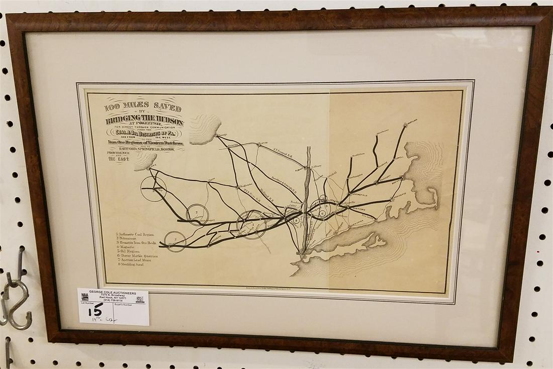 FRAMED 19th c. LITHO, 100 MILES SAVED BY BRIDGING THE (1 of 2)