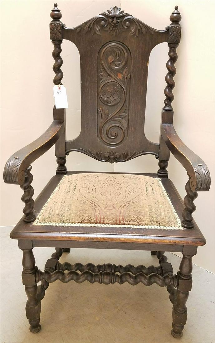 c.1910 CARVED OAK ARMCHAIR (1 of 4)
