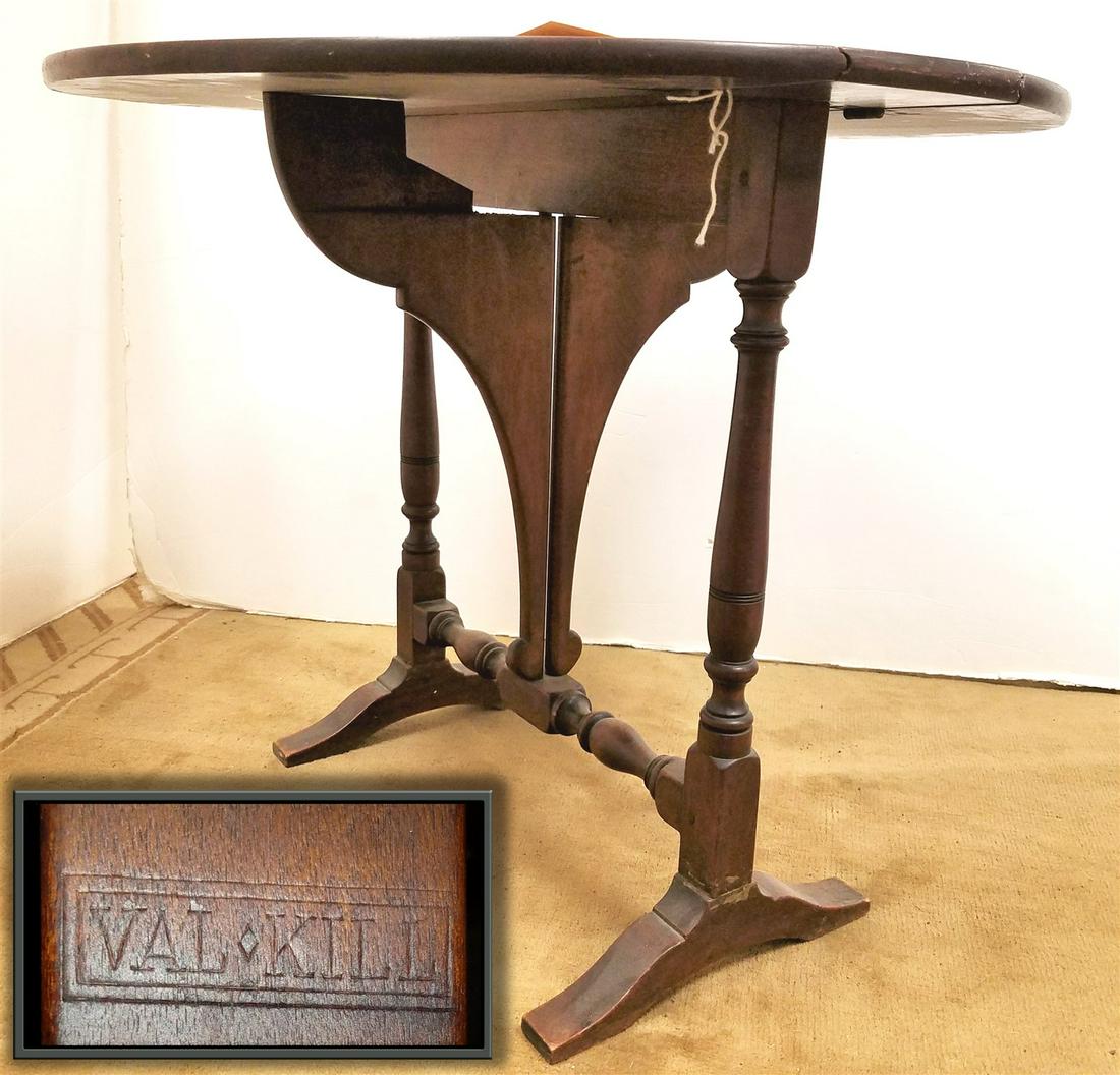 BUTTERFLY MAPLE DROP LEAF TABLE, STAMPED VAL-KILL, 22"H (1 of 7)
