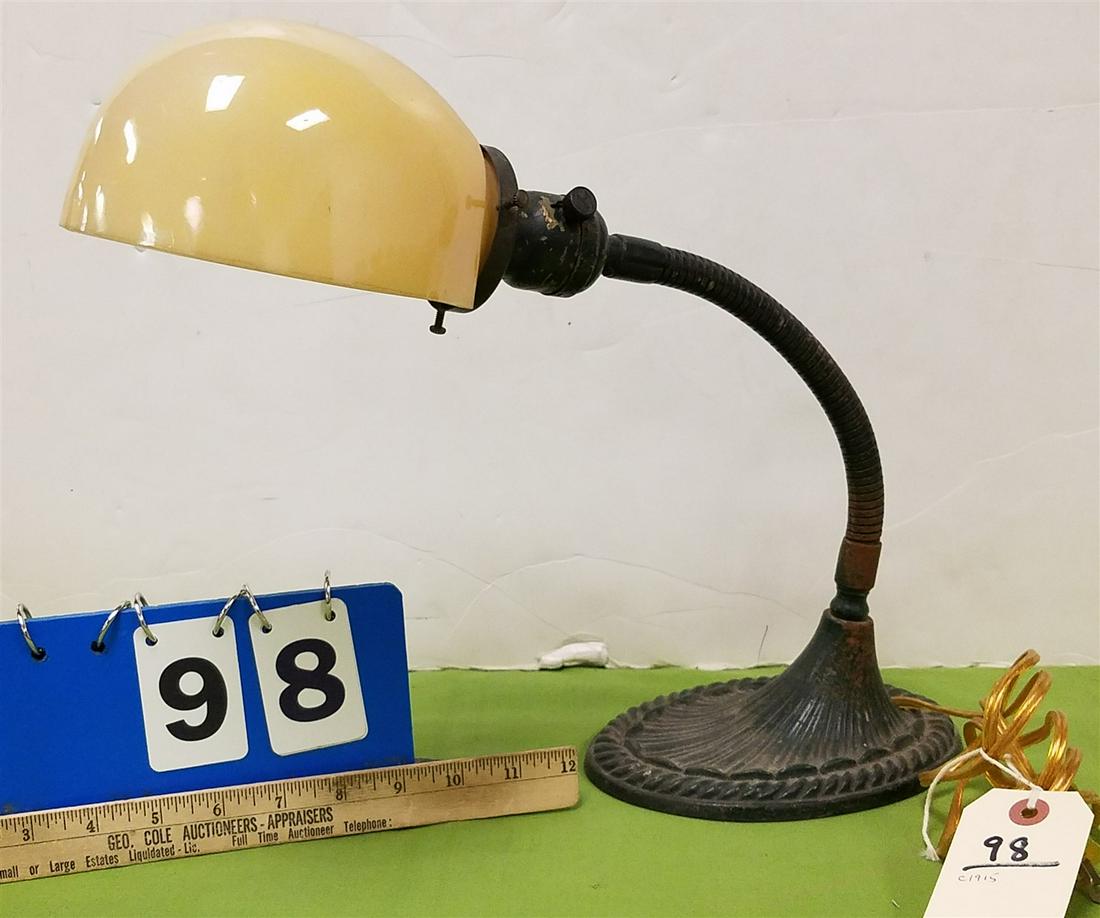 c.1915 CAST IRON BASE GOOSE NECK DESK LAMP: c.1915 CAST IRON BASE GOOSE NECK DESK LAMP