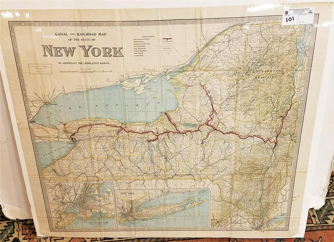 1913 CANAL+RR MAP OF THE STATE OF NY, 27.5" X 30.5" (1 of 6)