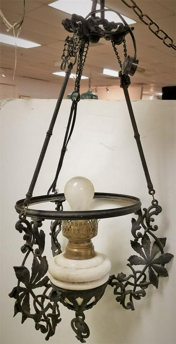 TRAY VICT. CAST IRON CHANDELIER W/ MILK GLASS FONT, (1 of 1)